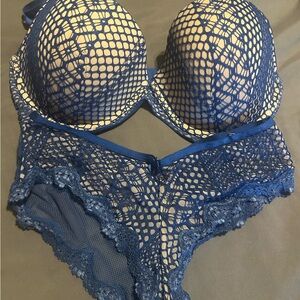 Elegant Blue Lace Lingerie Set- Victoria’s Secret